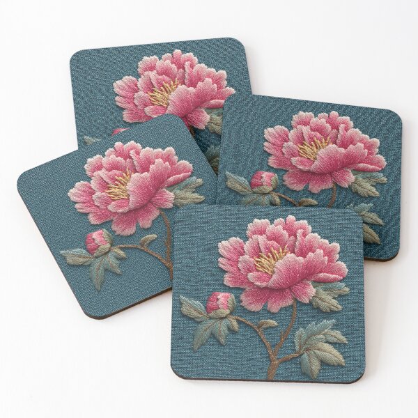 Item preview, Textured Pink Peony Botanical Embroidery Art designed and sold by colorful-white.
