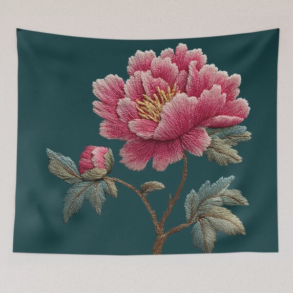 Item preview, Textured Pink Peony Botanical Embroidery Art designed and sold by colorful-white.