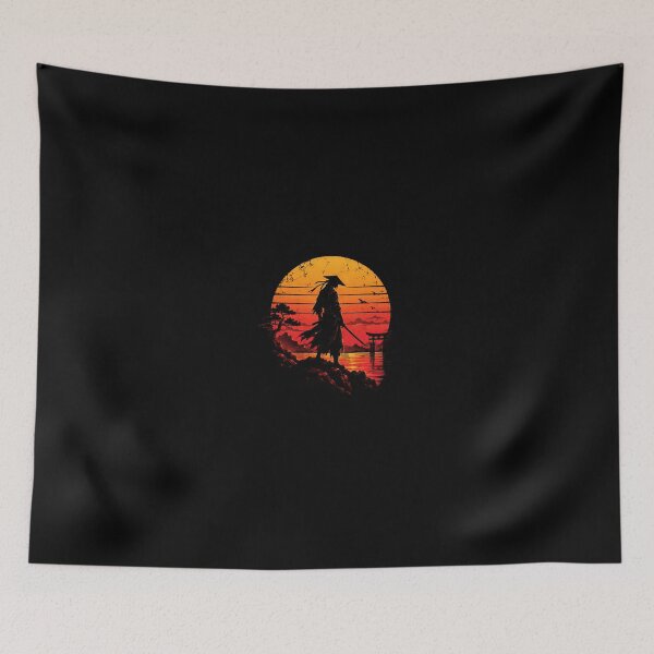 Item preview, Retro 80s Vintage Sunset Samurai Silhouette designed and sold by ValhallaHub.