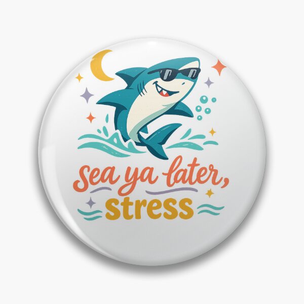 Item preview, Sea Ya Later Stress Funny Shark Ocean Vacation Retro Beach Art designed and sold by inkoutninja.