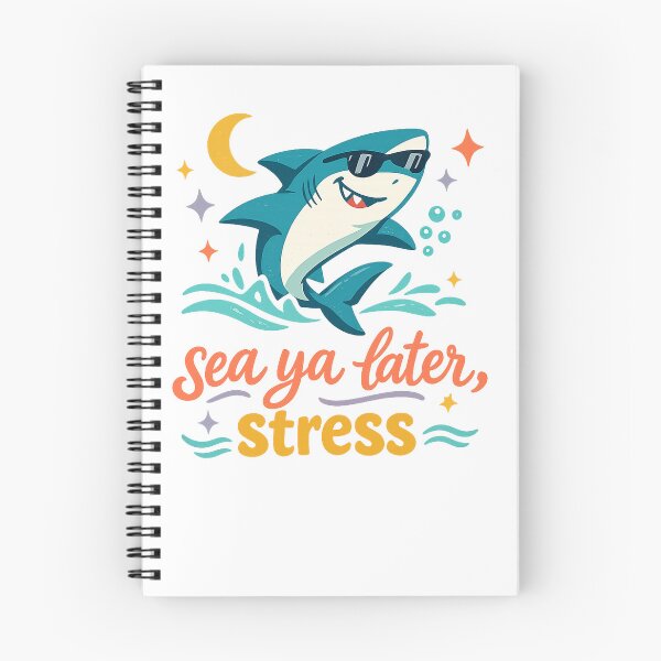 Item preview, Sea Ya Later Stress Funny Shark Ocean Vacation Retro Beach Art designed and sold by inkoutninja.