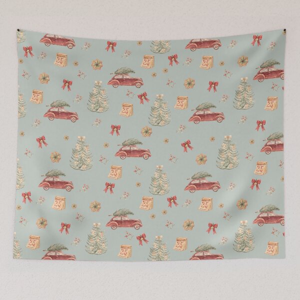 Item preview, Vintage Christmas Car & Tree – Retro Watercolor Holiday Pattern designed and sold by PaperyAndInk.