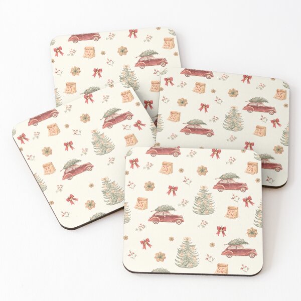 Item preview, Vintage Christmas Car & Tree – Retro Watercolor Holiday Pattern designed and sold by PaperyAndInk.