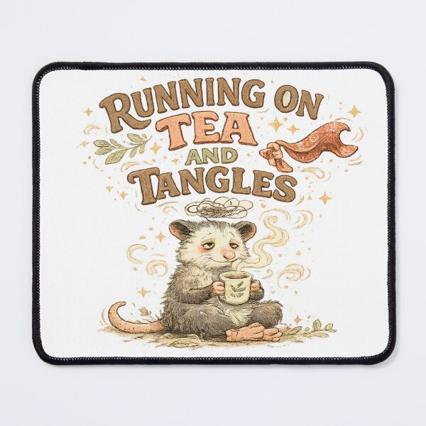 Item preview, Running on Tea and Tangles Cute Opossum Funny Cozy Cottagecore Art designed and sold by inkoutninja.