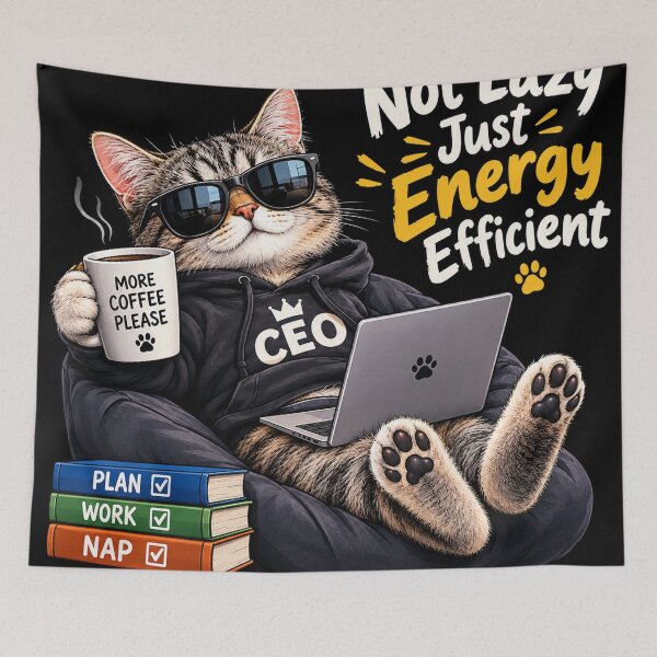 Item preview, Not Lazy Just Energy Efficient Funny Cat Coffee designed and sold by HSE1.