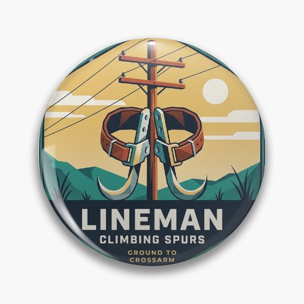 Item preview, Lineman Climbing Spurs Hexagon Sticker - Modern Retro designed and sold by DetourDgn.