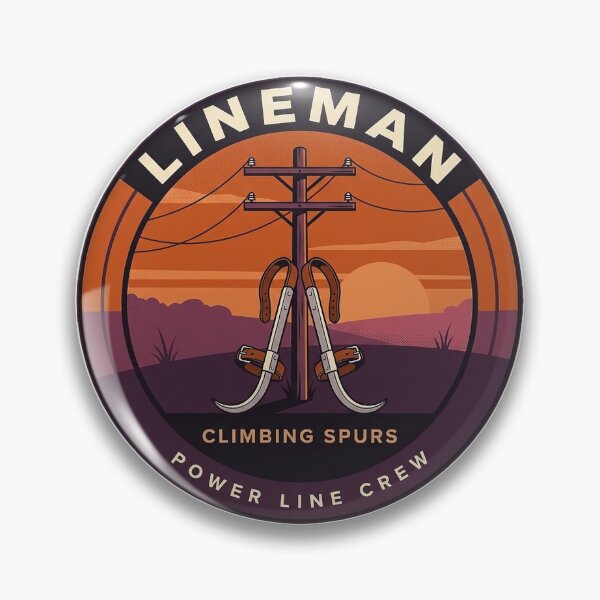 Item preview, Lineman Climbing Spurs Round Sticker - Sunset Pole Badge designed and sold by DetourDgn.