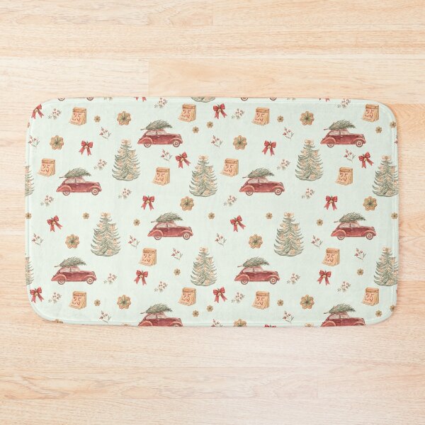 Item preview, Vintage Christmas Car & Tree – Retro Watercolor Holiday Pattern designed and sold by PaperyAndInk.
