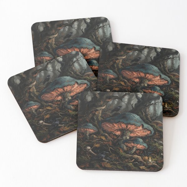 Item preview, Dark Enchanted Mushroom Forest with Ravens | Gothic Woodland Fantasy Art designed and sold by cr6zym1nd.