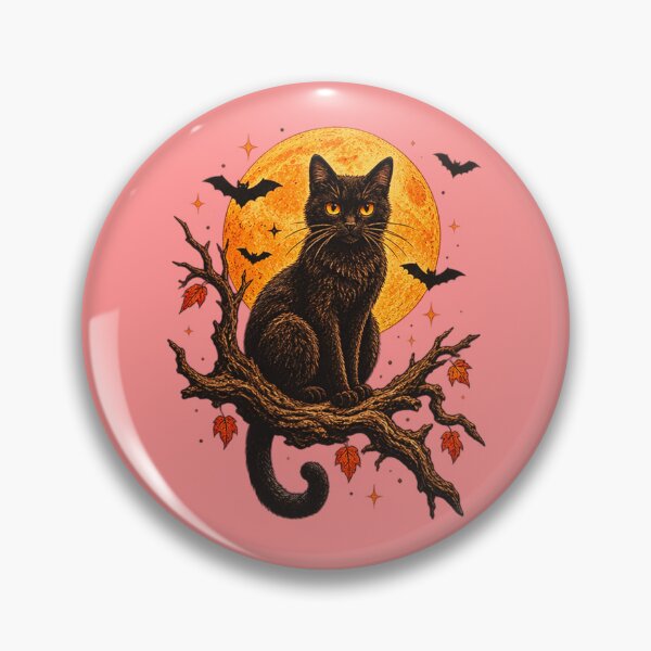 Item preview, Mystical Black Cat on Tree Branch Full Moon Retro Halloween Art designed and sold by Thegoldenline.