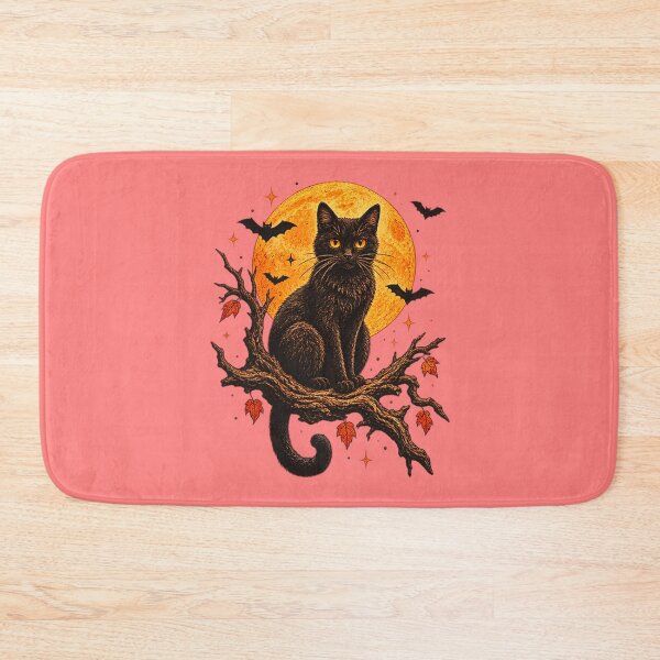 Item preview, Mystical Black Cat on Tree Branch Full Moon Retro Halloween Art designed and sold by Thegoldenline.