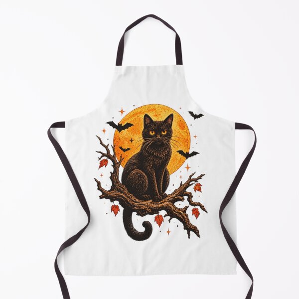 Item preview, Mystical Black Cat on Tree Branch Full Moon Retro Halloween Art designed and sold by Thegoldenline.