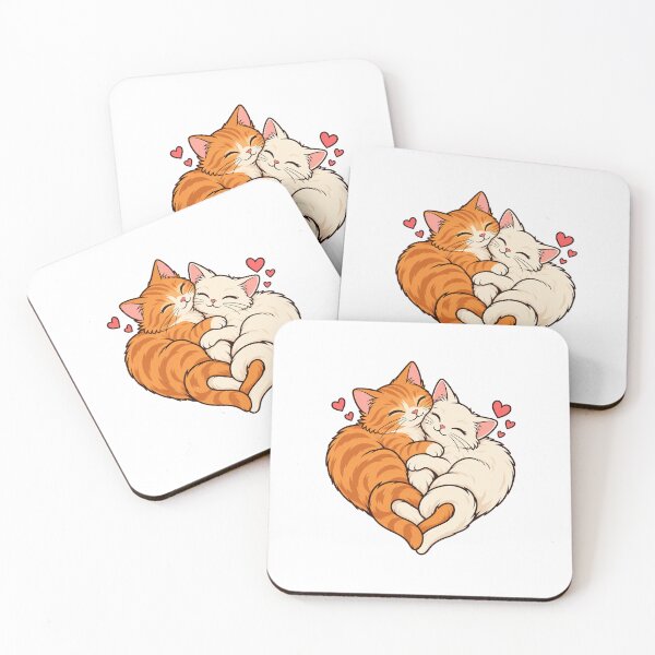 Item preview, Cuddling Cats in a Heart – Cute Ginger and Cream Cat Illustration designed and sold by DOCHEC.