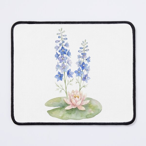 Item preview, Vintage Blue Delphinium And Pink Water Lily Watercolor Art designed and sold by bvdesignart.