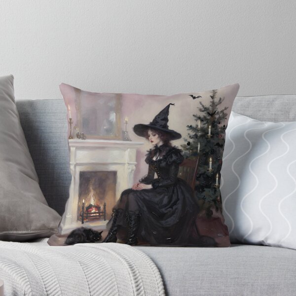 Item preview, Victorian Gothic Christmas Witch with Black Cat | Witchy Holiday Fantasy Art designed and sold by cr6zym1nd.