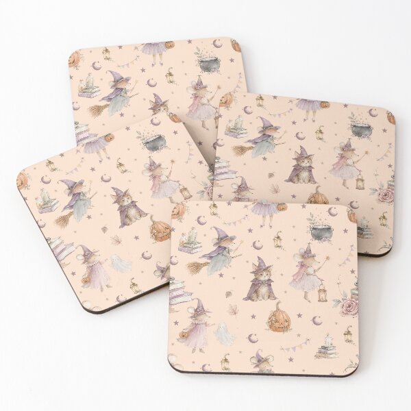 Item preview, Whimsical Halloween Mice & Witches – Pastel Storybook Pattern designed and sold by PaperyAndInk.
