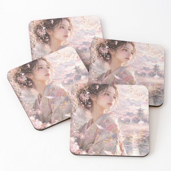 Item preview, Spring Serenade - Elegant Kimono Girl by the River with Cherry Blossoms designed and sold by KINTSUGI-LUMI.