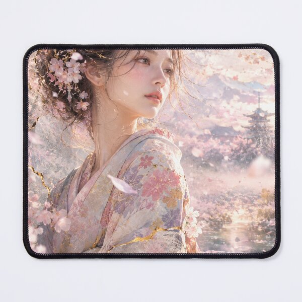 Item preview, Spring Serenade - Elegant Kimono Girl by the River with Cherry Blossoms designed and sold by KINTSUGI-LUMI.