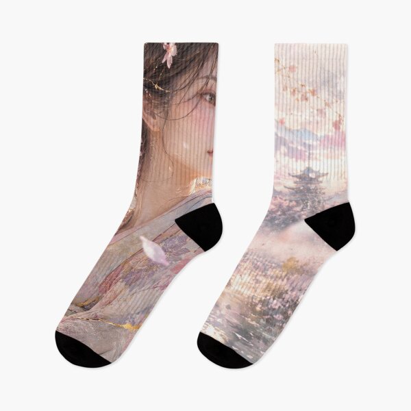 Item preview, Spring Serenade - Elegant Kimono Girl by the River with Cherry Blossoms designed and sold by KINTSUGI-LUMI.