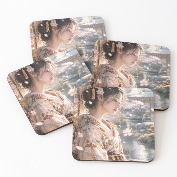Item preview, Zen Sakura Reverie - Elegant Kimono Girl in Japanese Garden designed and sold by KINTSUGI-LUMI.