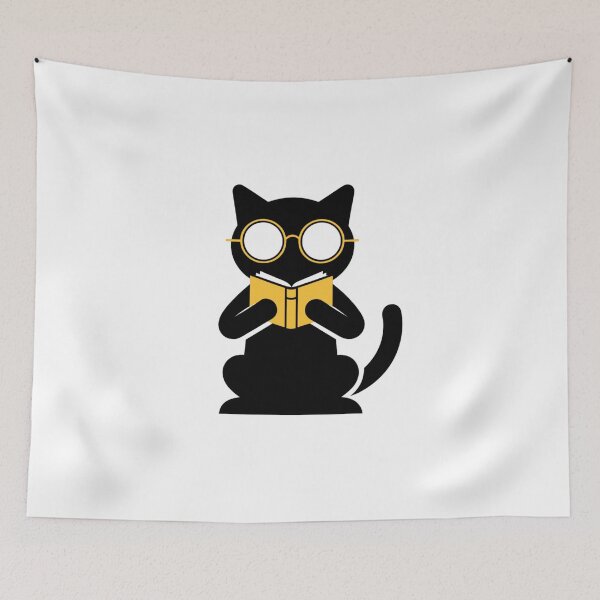 Item preview, Literary Black Cat Reading Book Minimal Art designed and sold by Ikochane.