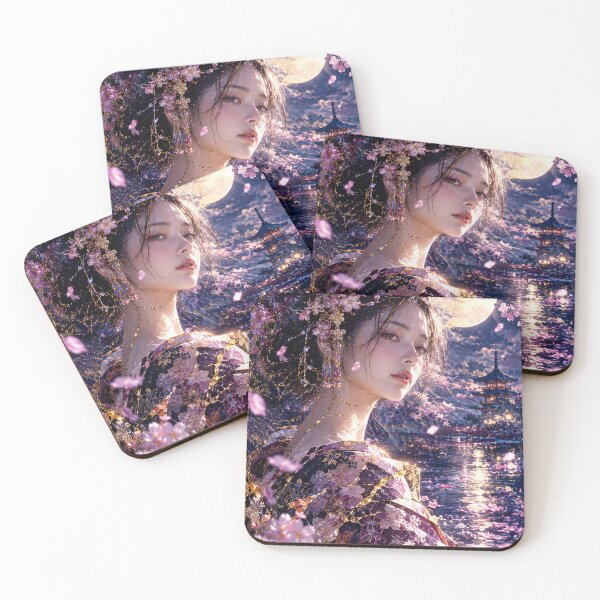 Item preview, Midnight Sakura Reverie - Elegant Kimono Girl under the Full Moon designed and sold by KINTSUGI-LUMI.