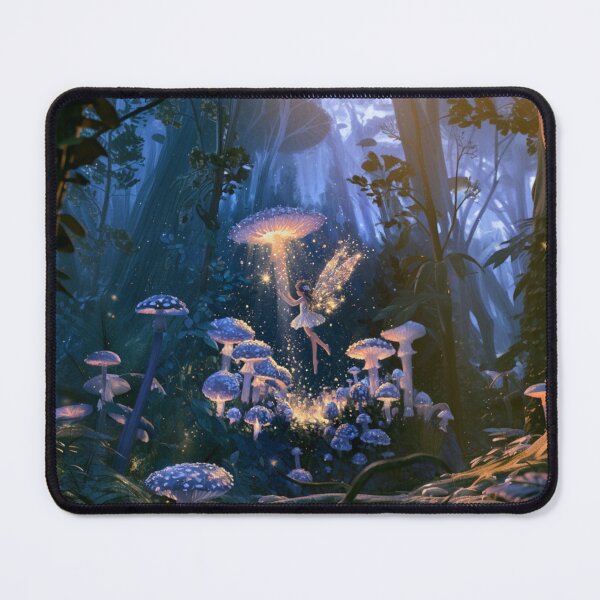 Item preview, A delicate Fairy dancing among glowing mushrooms in an enchanted woodland at twilight, Fantasy & Mythological Creatures designed and sold by CDC40.