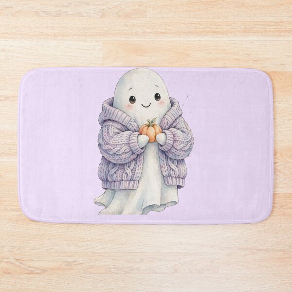 Item preview, Cozy Ghost Wearing Sweater Holding Pumpkin designed and sold by Artistprinter.
