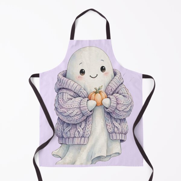 Item preview, Cozy Ghost Wearing Sweater Holding Pumpkin designed and sold by Artistprinter.