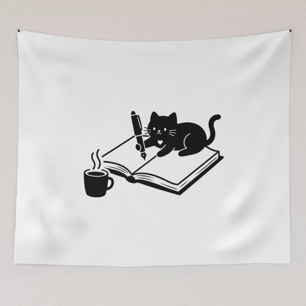 Item preview, Black Cat Reader Minimalist Bookish Design designed and sold by Ikochane.