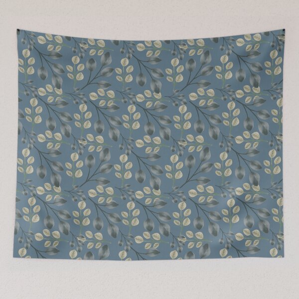 Item preview, Botanical Foliage Dusty Muted Blue Seamless Pattern Art designed and sold by ​Jyoti Digital Artist.