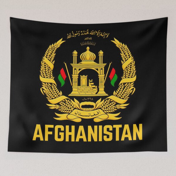 Item preview, Golden Afghanistan Emblem with Waving Flags designed and sold by pmjv-csv.