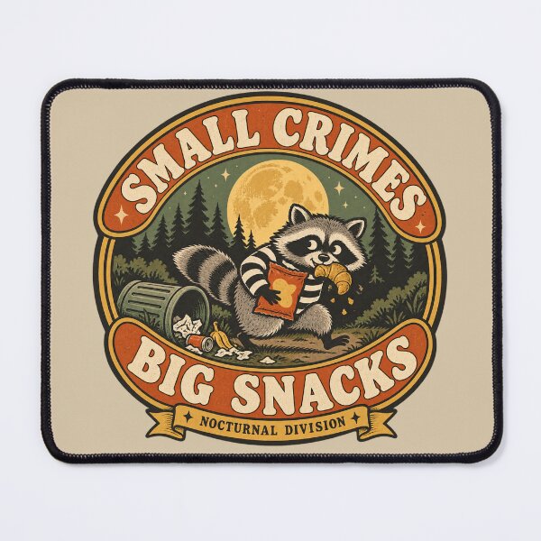Item preview, Small Crimes Big Snacks Funny Raccoon Retro Park Badge designed and sold by Fanverse Merchandise.