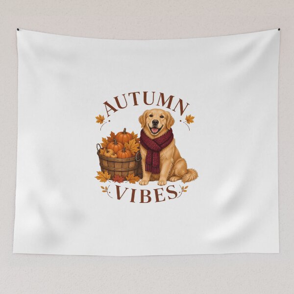 Item preview, Cute Golden Retriever Autumn Vibes Pumpkin Basket Art designed and sold by Créative touche .