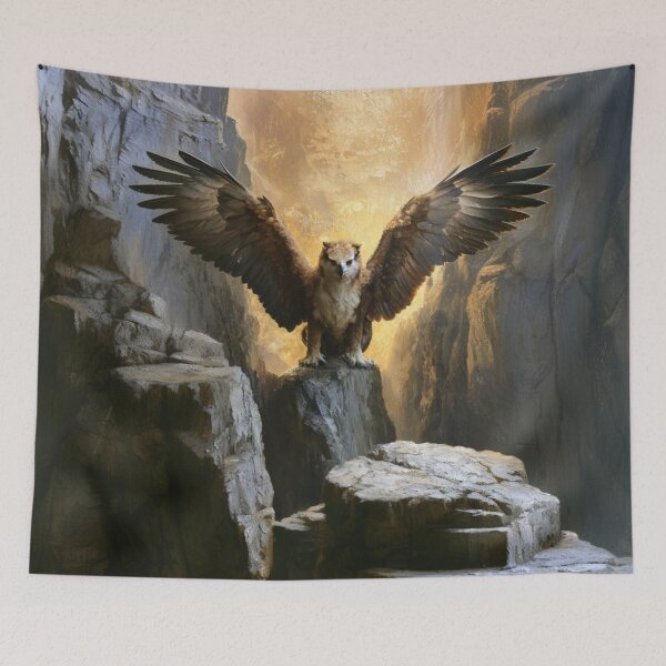Item preview, A fierce Griffin perched atop towering cliffs overlooking a vast kingdom, Fantasy & Mythological Creatures designed and sold by CDC40.