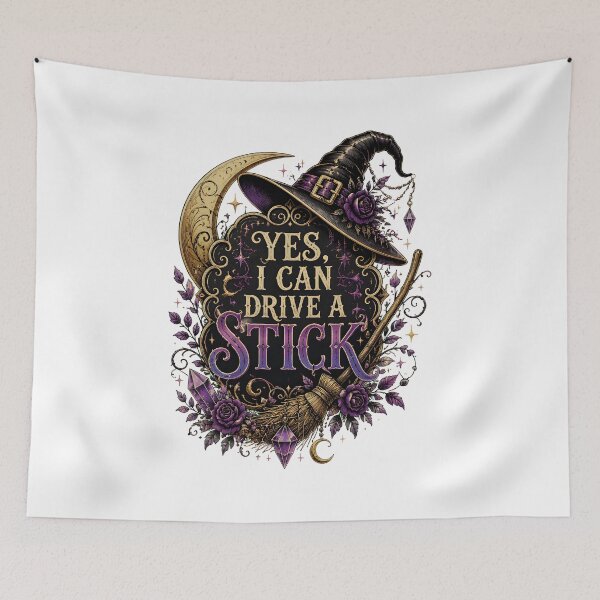 Item preview, yes i can drive a stick witch hat broom halloween  designed and sold by SketchDrSketch.