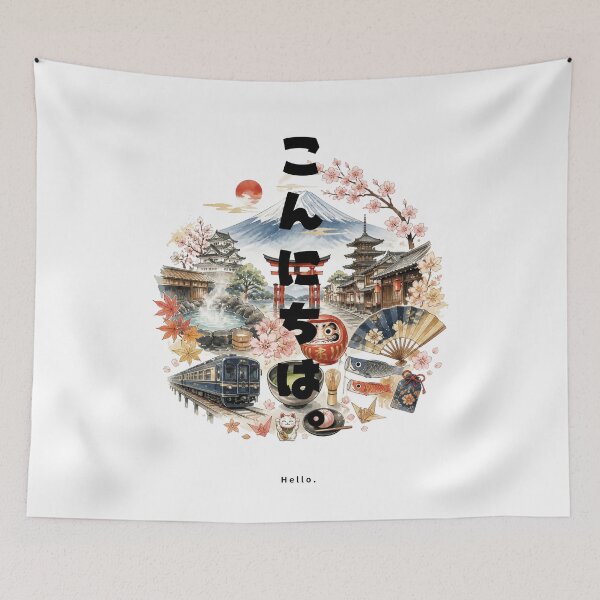 Item preview, Konnichiwa - Hello | Japan Travel Memories Collage | Japanese Design designed and sold by JapanMemoir.