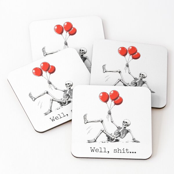 Item preview, well shit funny skeleton flying with red balloons designed and sold by SketchDrSketch.