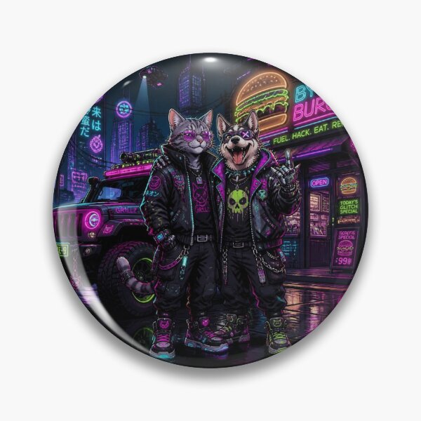 Item preview, Cyberpunk Cat and Husky Tactical Techwear Frame Graphic designed and sold by LazyDayzCo.
