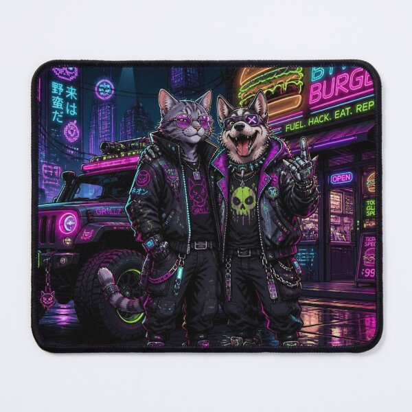 Item preview, Cyberpunk Cat and Husky Tactical Techwear Frame Graphic designed and sold by LazyDayzCo.