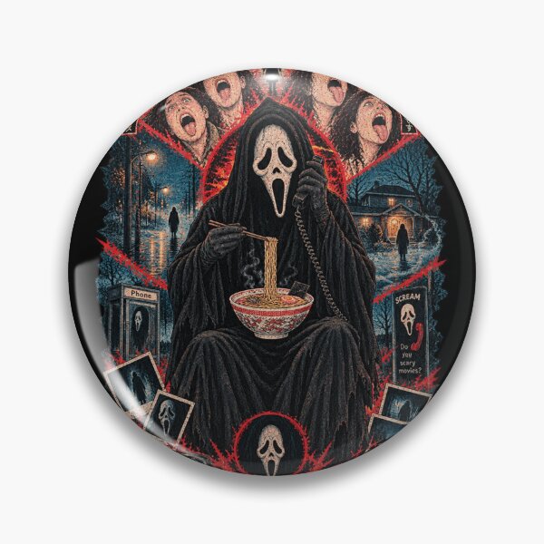 Item preview, White Ghost Mask Slasher Eating Ramen - Vintage 90s Phone Horror Collage designed and sold by BRTHRCNK01.