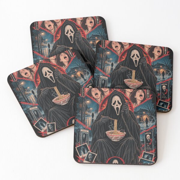 Item preview, White Ghost Mask Slasher Eating Ramen - Vintage 90s Phone Horror Collage designed and sold by BRTHRCNK01.