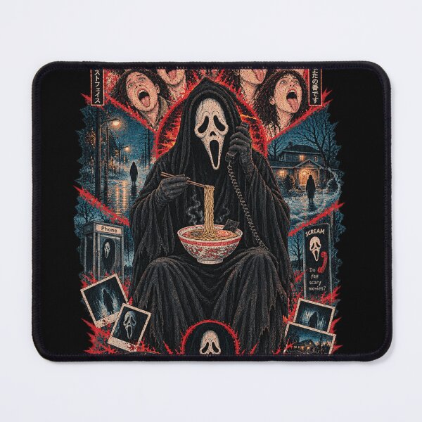 Item preview, White Ghost Mask Slasher Eating Ramen - Vintage 90s Phone Horror Collage designed and sold by BRTHRCNK01.