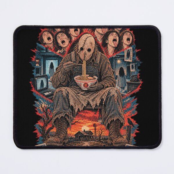 Item preview, Burlap Sack Stitched Mask Slasher Eating Ramen - Vintage Farm Horror Collage designed and sold by BRTHRCNK01.