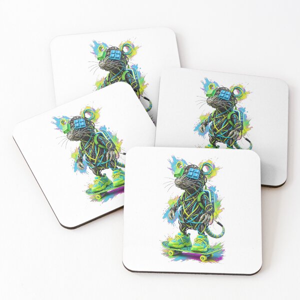 Item preview, Cyberpunk Gamer Mouse Skateboarding RGB Tech Art Print designed and sold by  One City Two Children Studio.