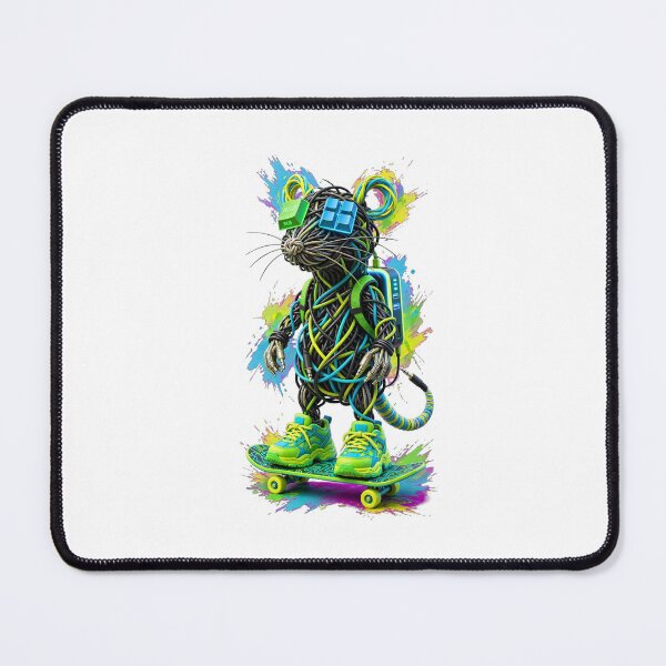 Item preview, Cyberpunk Gamer Mouse Skateboarding RGB Tech Art Print designed and sold by One City Two Children Studio.