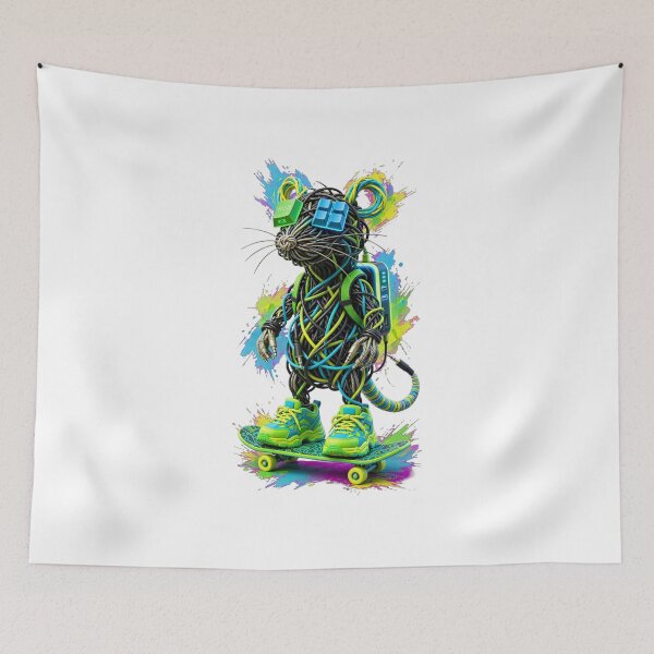 Item preview, Cyberpunk Gamer Mouse Skateboarding RGB Tech Art Print designed and sold by  One City Two Children Studio.