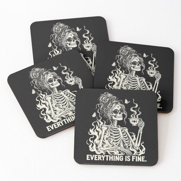 Item preview, Everything Is Fine Skeleton Coffee On Fire Funny Sarcastic Graphic designed and sold by CarlaKaise.