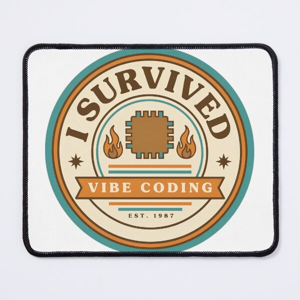 Item preview, I Survived Vibe Coding Retro Programmer Badge designed and sold by Bianca Oltean.