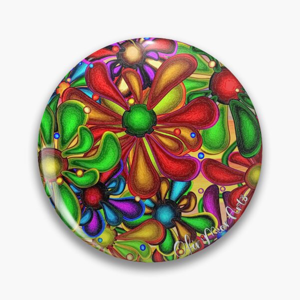 Item preview, Whimsical hippie retro green gold floral butterfly pin button designed and sold by Ofir mor.